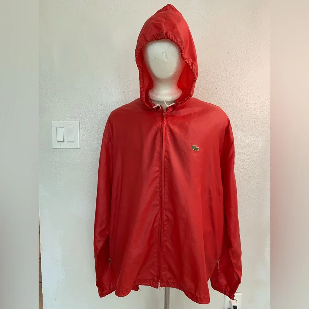 Vintage Izod Lacoste Windbreaker with hoodie, Size XL, color red - Picture 1 of 8